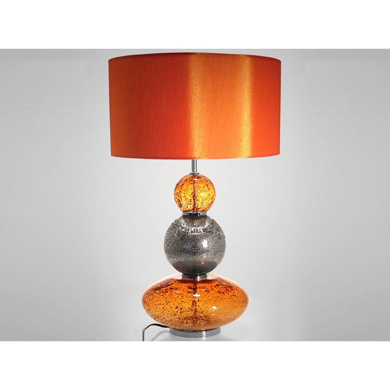 Lampe design en verre souffle orange et gris abat-jour orange