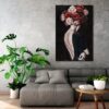 tableau peint main femme roses fleurs