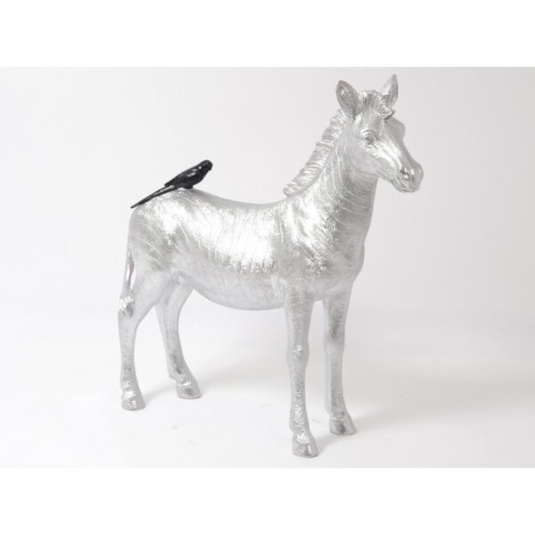 Statue zebre gris argent avec oiseau noir collection FUNNY.