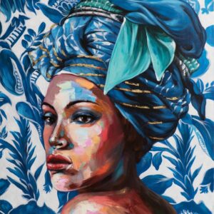 peinture sur toile femme en bleu