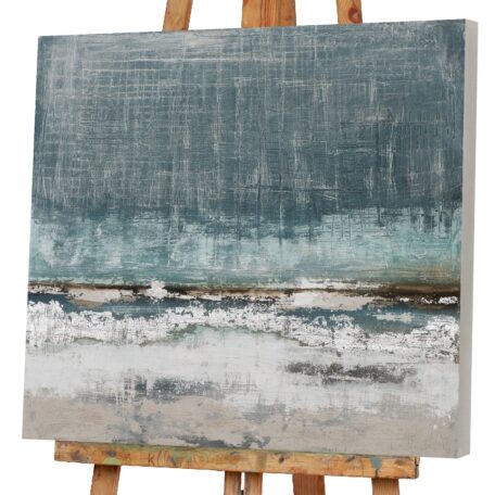 Peinture tableau abstrait bleu gris argenté format carré 80x80cm