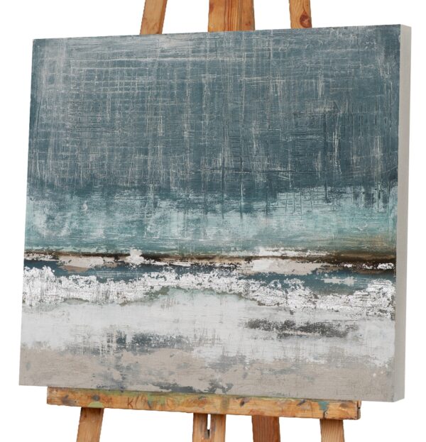 Peinture tableau abstrait bleu gris argenté format carré 80x80cm