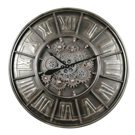 Horloge industrielle engrenages gris metal anthracite chiffres romains vintage