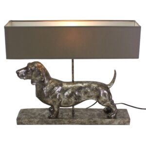 Lampe chien teckel gris antique avec abat-jour gris