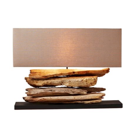 Lampe à poser bois naturel avec abat-jour taupe