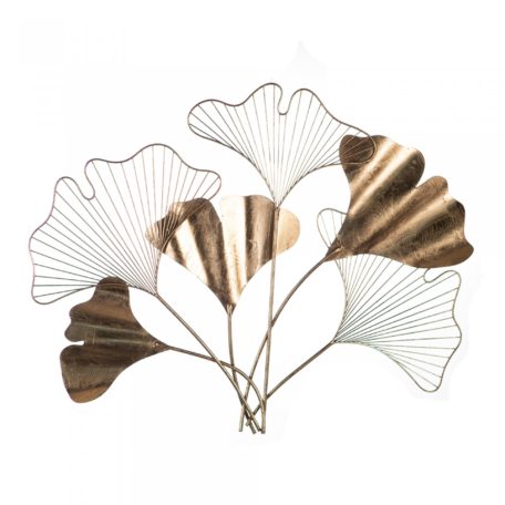 Sculpture murale feuilles de ginkgo dorées.