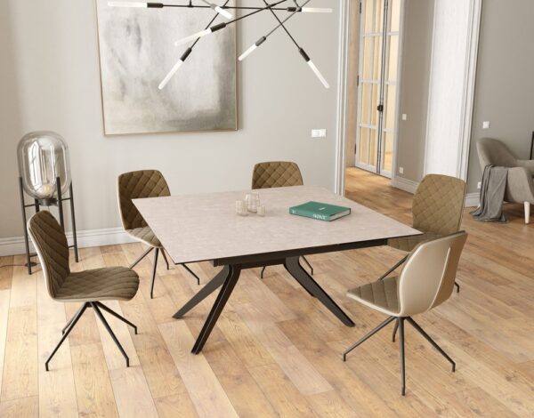 Grande table design contemporaine ceramique beige metal noir mat