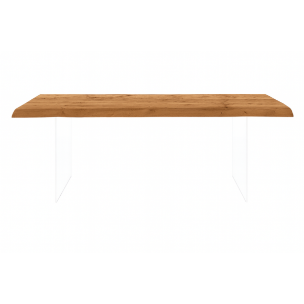 Table en chene avec pieds en verre