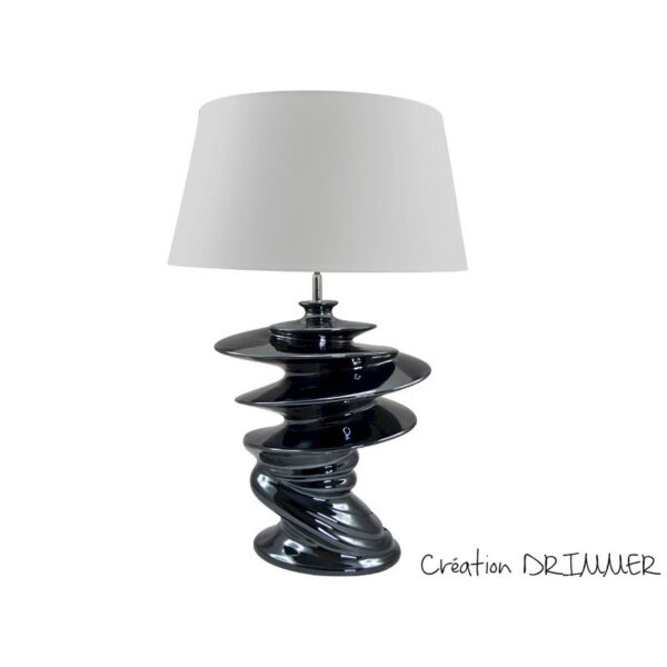 lampe design ceramique torsade gris platine abat-jour blanc