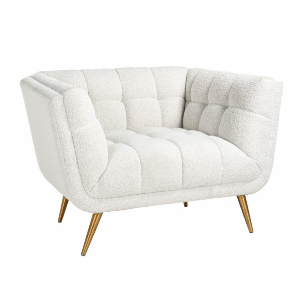 Fauteuil design HUXLEY en tissu bouclé blanc