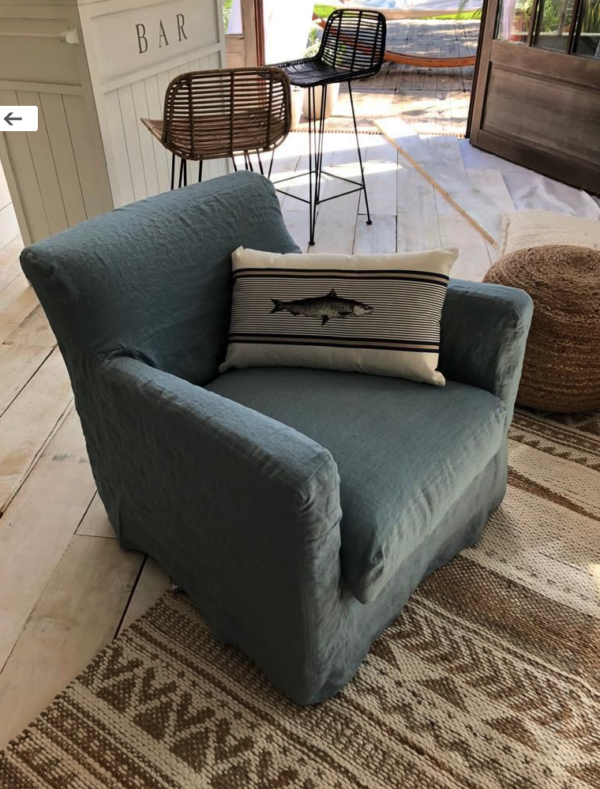 Fauteuil BANDOL en lin bleu gris