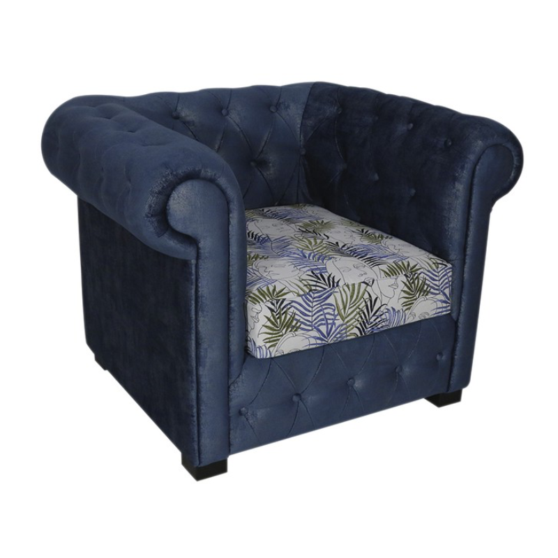 Fauteuil CHESTER sur mesure, bleu capitonné