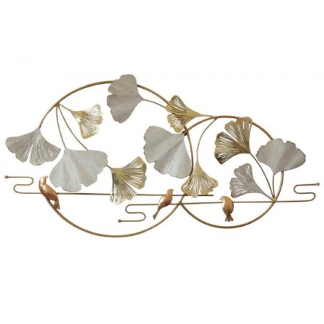 Décoration murale en métal CERCLES FEUILLES DE GINGKO ET OISEAUX