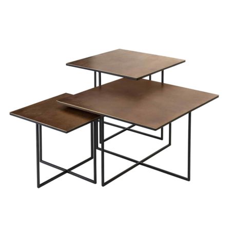 Set de 3 tables LIO en aluminium doré et métal noir 