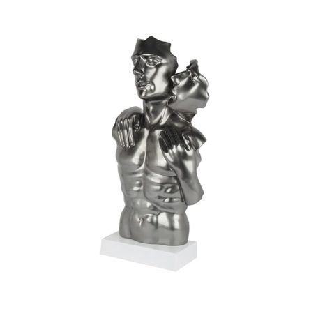 Statue buste couple gris sur socle blanc