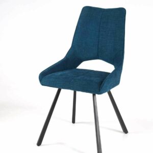 Chaise moderne confortable en tissu bleu pieds métal noir