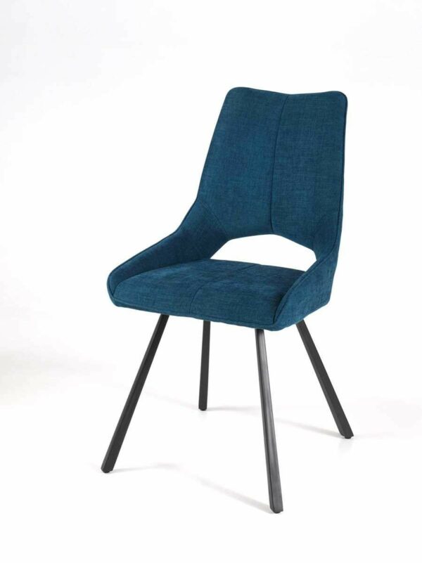 Chaise moderne confortable en tissu bleu pieds métal noir