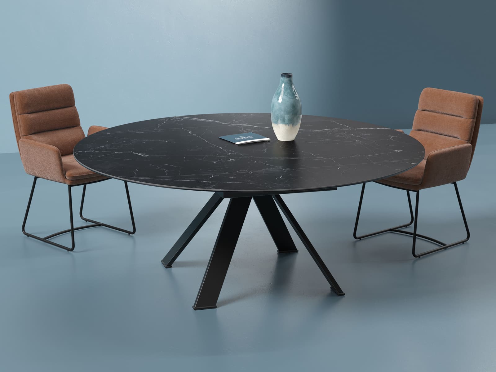 table ronde céramique finition MARBRE NOIR