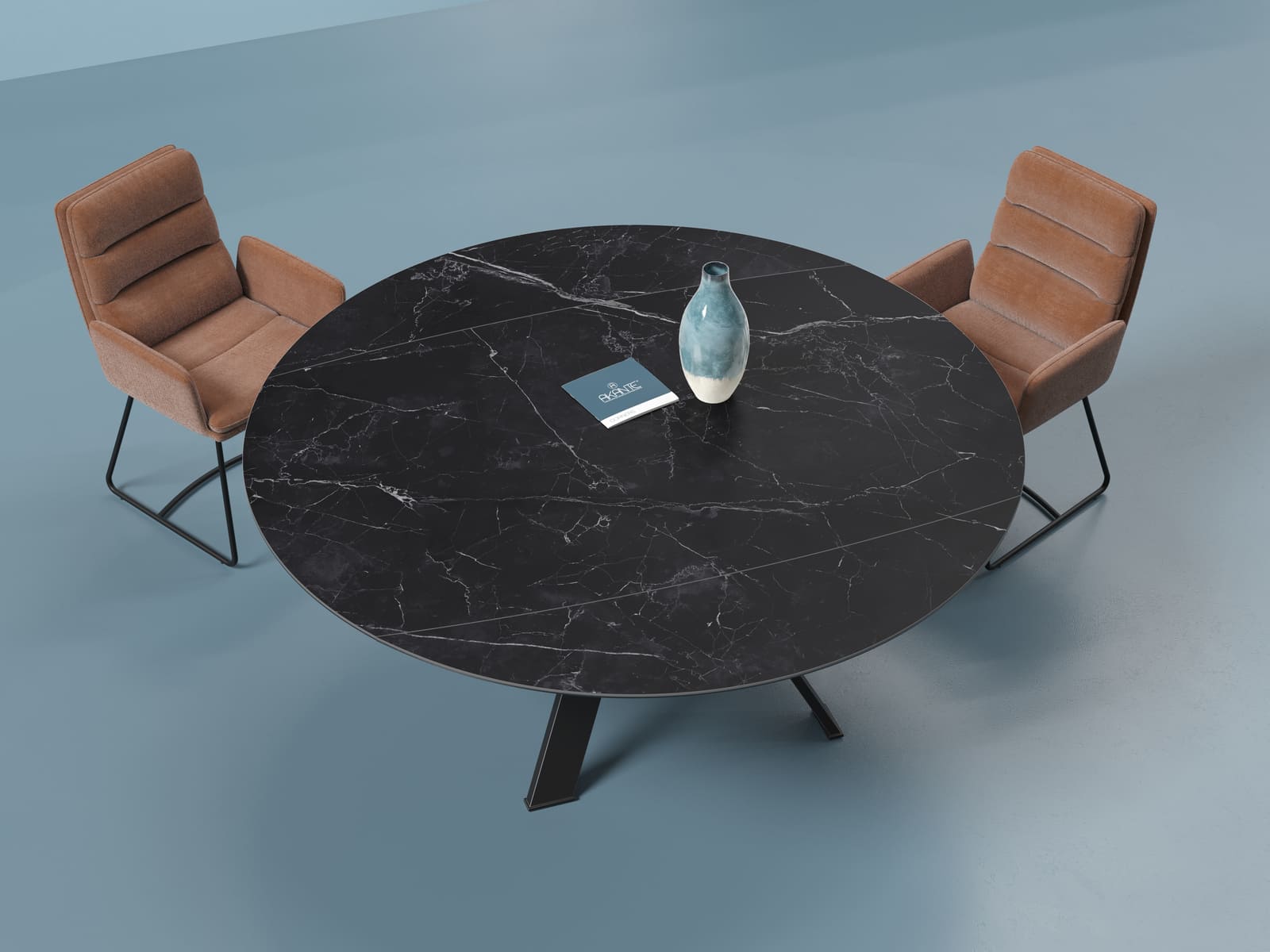 table ronde céramique finition MARBRE NOIR