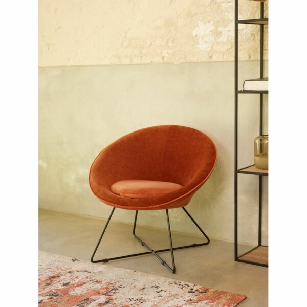 Fauteuil CARBO pomax velours rouille orange pides métal noir