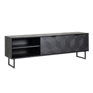 meuble TV de salon de qualité bois chêne motif noir