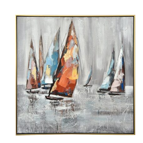 Tableau peinture voiliers multicolores déco murale bord de mer