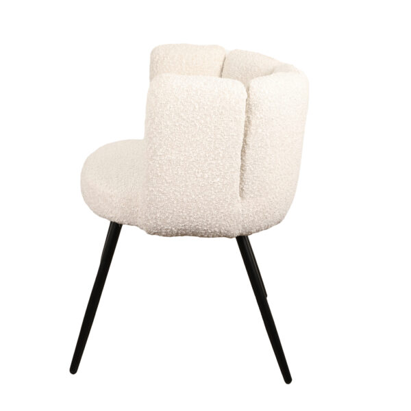 chaise confortable blanc tissu bouclé bouclette pieds métal noirs