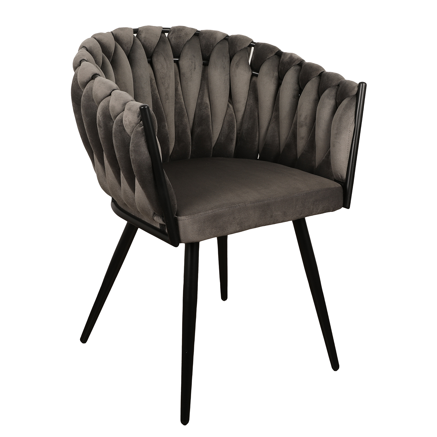Chaise fauteuil confortable gris taupe dossier dos originale avec tressage au dos