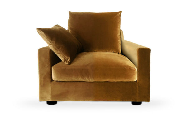 fauteuil velours ocre bronze jaune doré