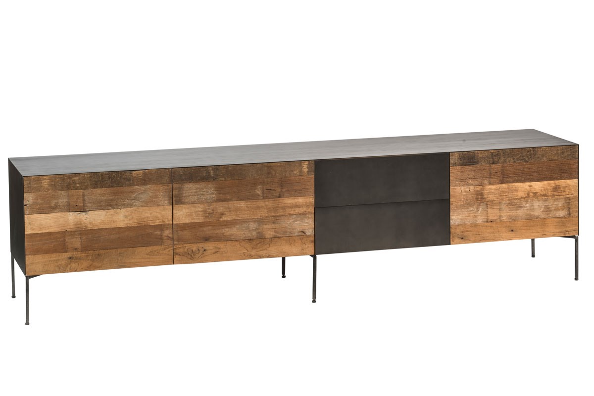 meuble tv en bois et métal gris style indus atelier loft