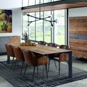 salle à manger en teck et métal gris anthracite
