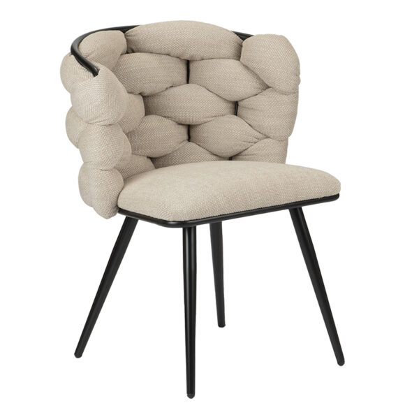 Chaise moderne et design avec noeuds et pied en métal laqué noir