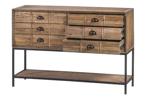 meuble bois chêne brut avec tiroirs étagère acier gris style industriel atelier vintage de qualité