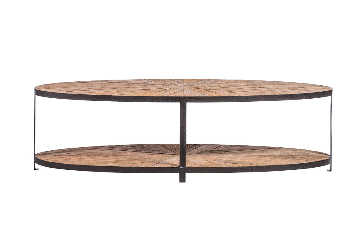 Table basse ovale en bois massif et métal