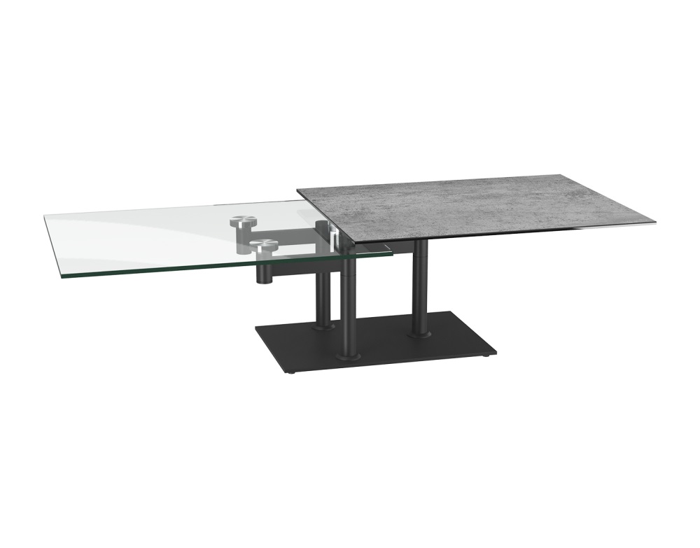 table basse modulable avec plateaux rotatifs verre er céramique