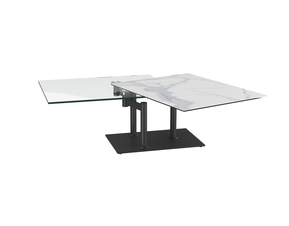 salon table basse modulable avec plateaux pivotants