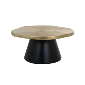 table basse ronde plateau or pied noir