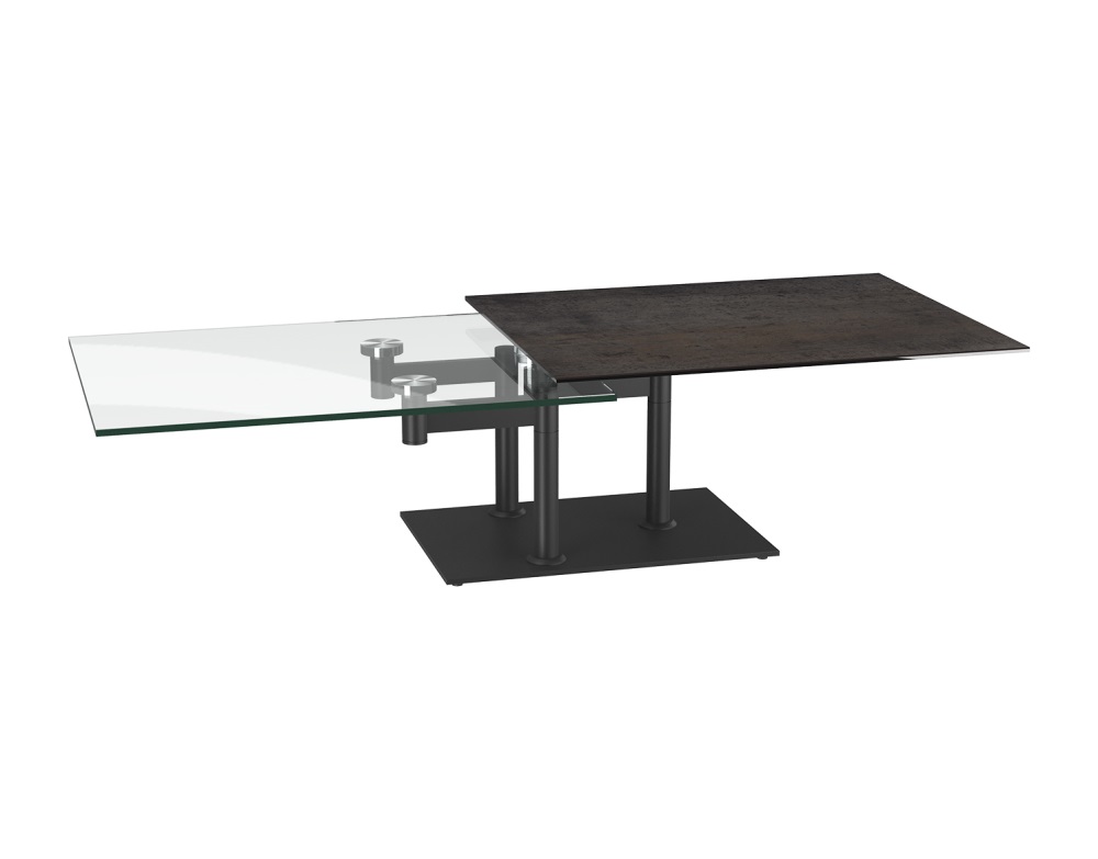 table de salon basse pratique modulable avec plateaux rotatifs pivotants