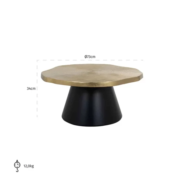 table basse ronde plateau or pied noir