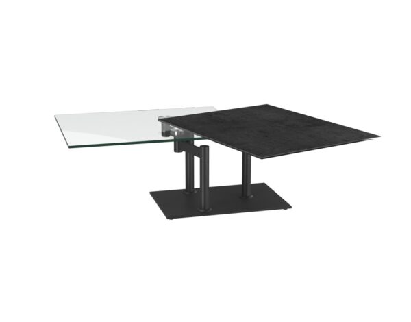 salon table basse modulable avec plateaux pivotants