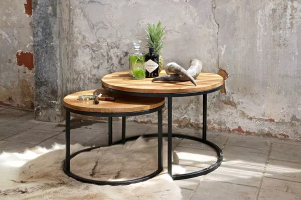 SALON tables gigognes BROOKE design richmond interiors bois manguier métal noir mat acier industriel style atelier