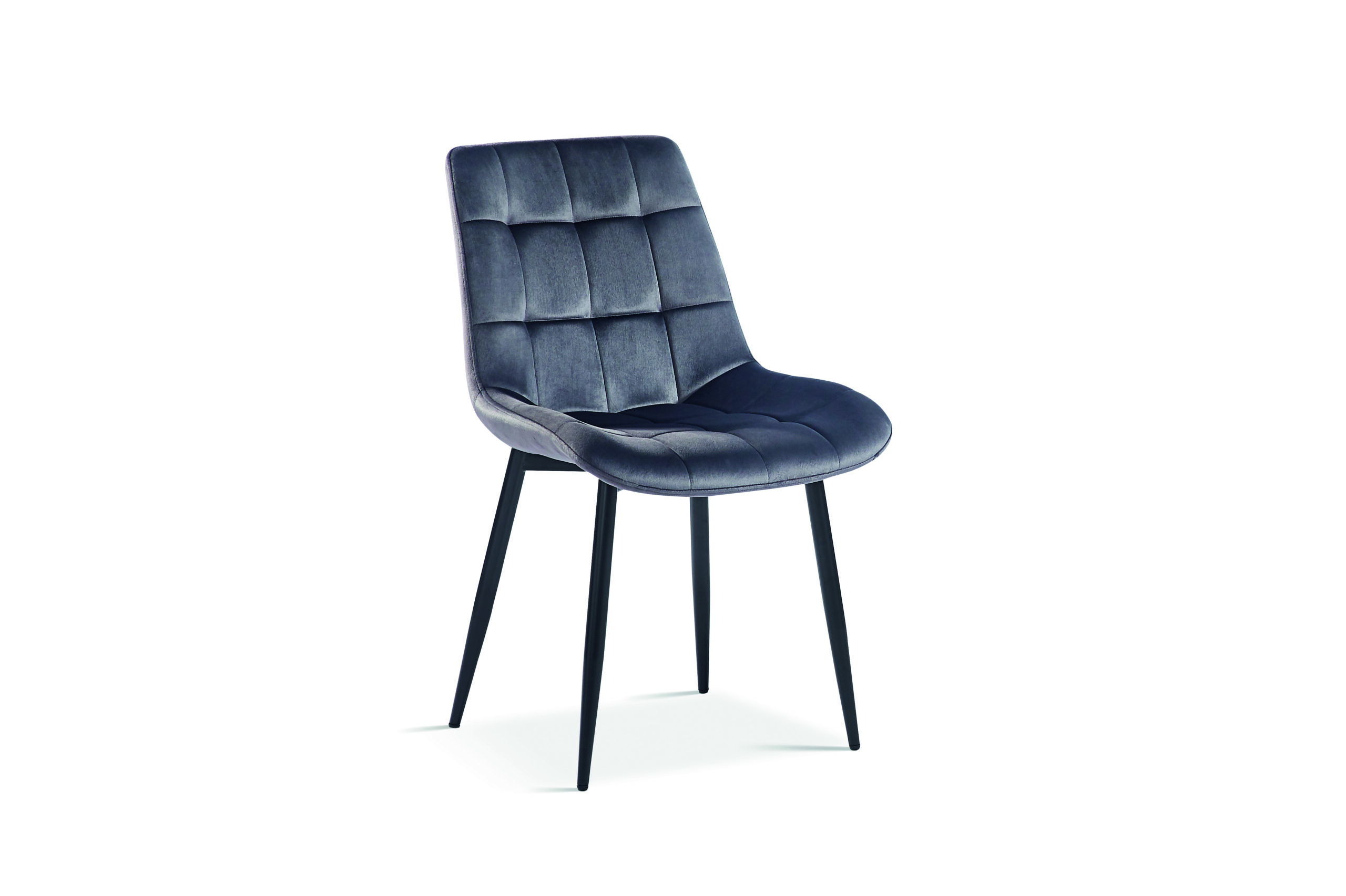 Chaise grise taupe profil moderne confortable en velours pieds métal noirs