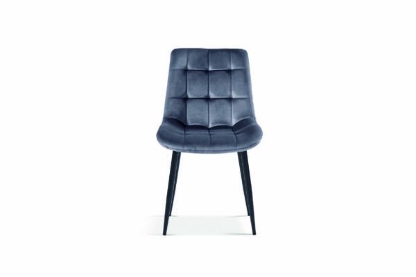 Chaise grise moderne confortable en velours capitonné pieds métal noirs