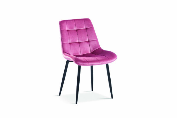 Chaise moderne confortable en velours capitonné rose pieds métal noirs