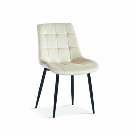 chaise en velours beige pieds métal noirs