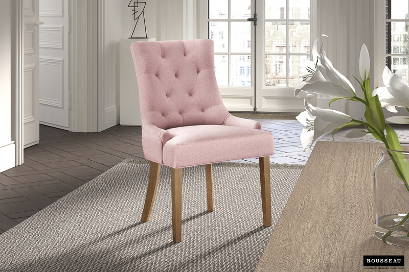 Chaise rose pastel moderne confortable pieds bois