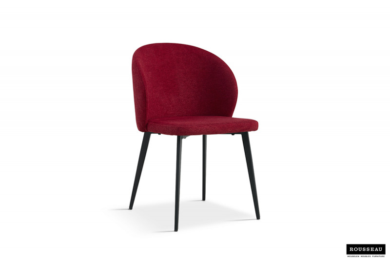 Chaise de salle à manger moderne de qualité a petit prix en tissu de couleur rouge avec des pieds en métal noir