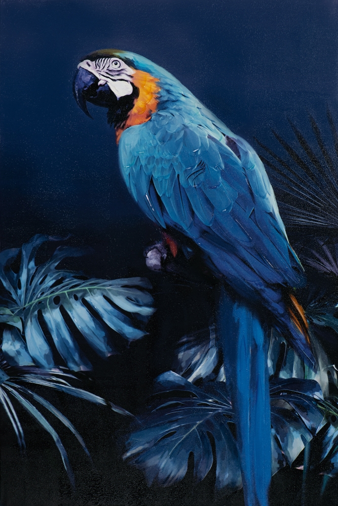 Tableau peinture PERROQUET BLEU, décoration murale oiseau