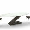 Table salle à manger ovale céramique, dekton pied original atypique en forme de Z en métal design haut de gamme de qualité