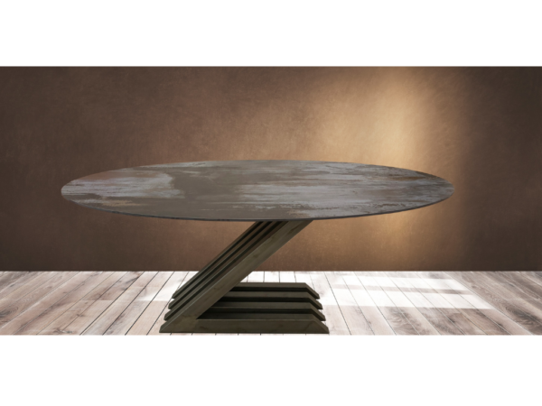 Table ovale céramique, dekton pied Z en métal design haut de gamme de qualité pour hôtel restaurant